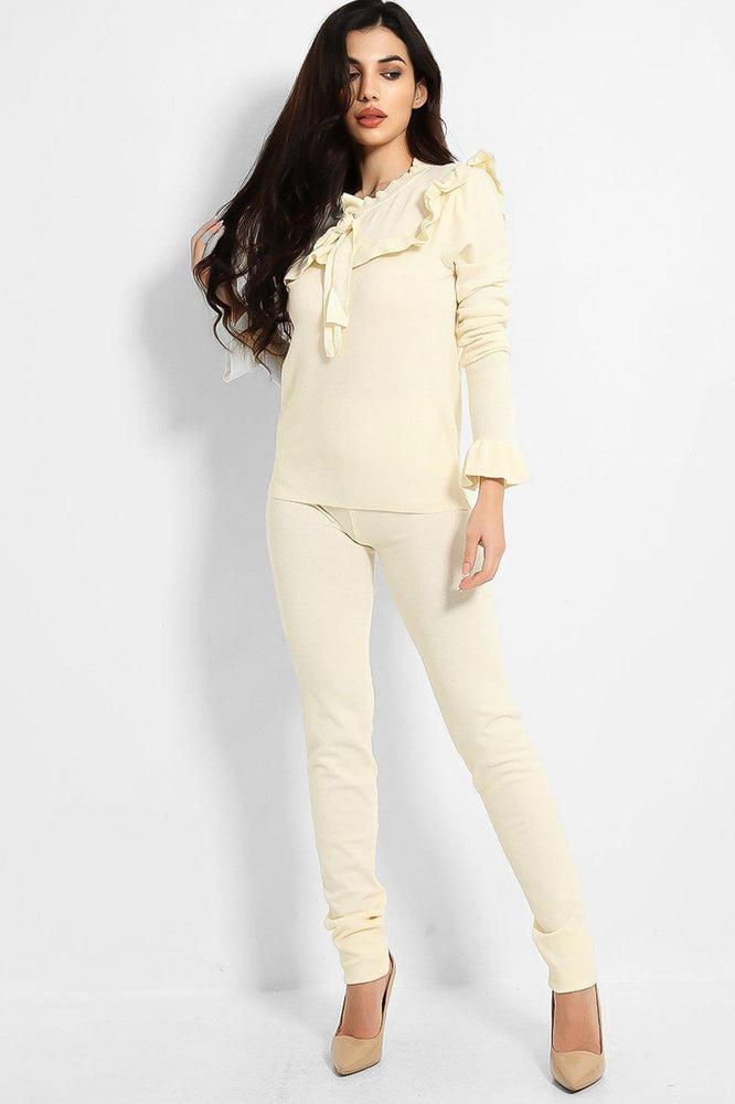 Frilled Neckline Bow Detail Set-SinglePrice