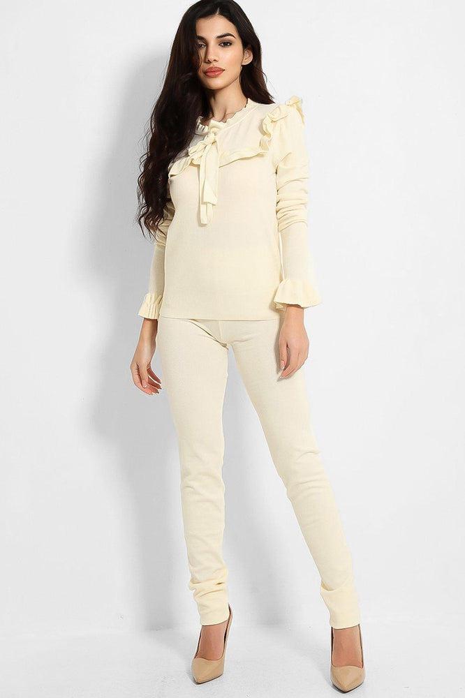 Frilled Neckline Bow Detail Set-SinglePrice