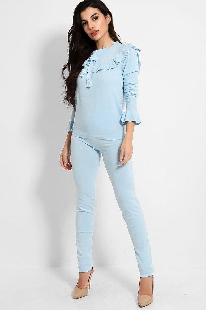 Frilled Neckline Bow Detail Set-SinglePrice