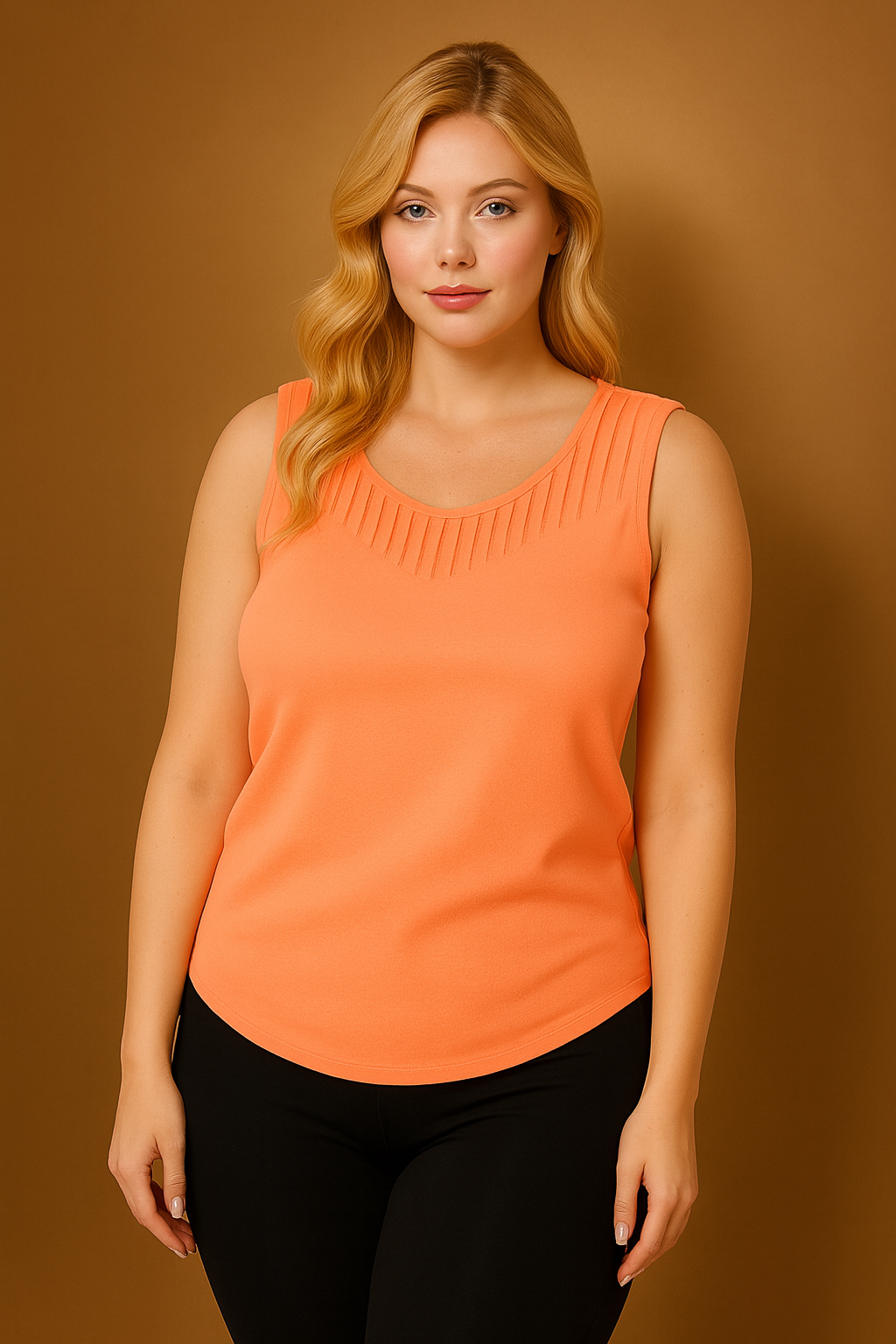 Coral Pleated Neck Detail Sleeveless Top