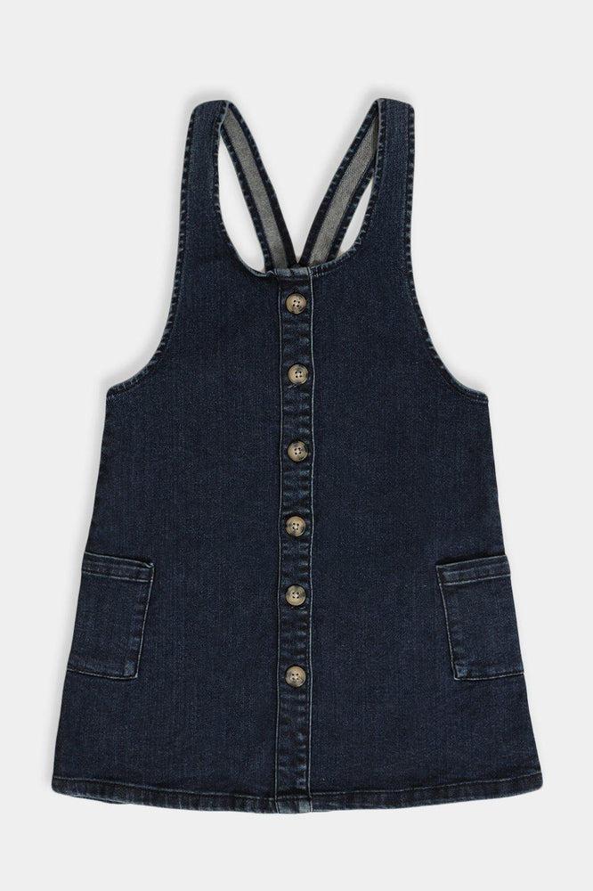 Navy Buttons Front Denim Girls Dress-SinglePrice