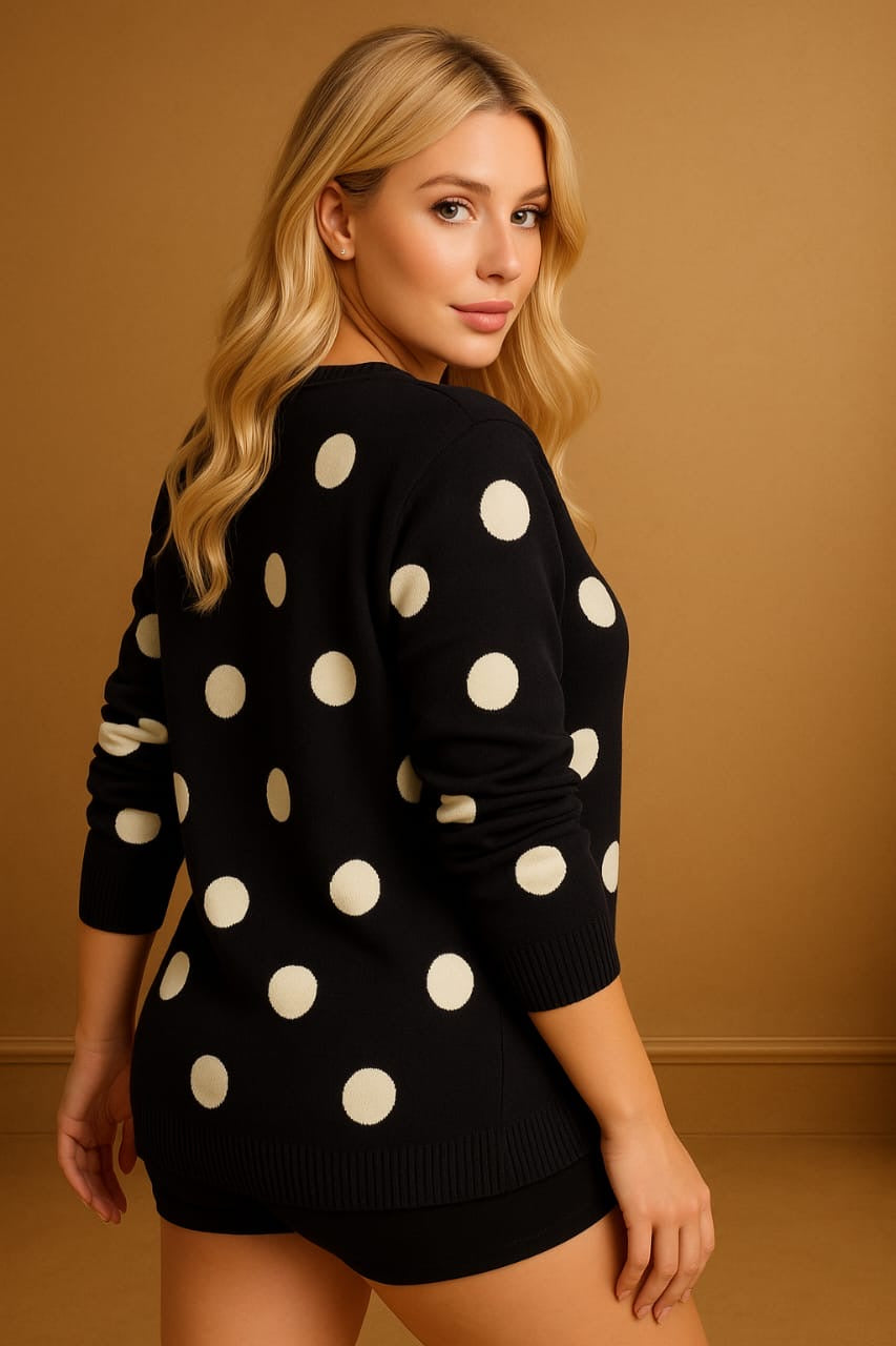 Wholesale Women's Navy White Polka Dot Curved Hem Pullover (PACK OF 10)