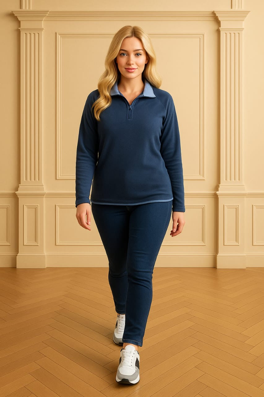 High Neck Half Zip Flannel Sweatshirt