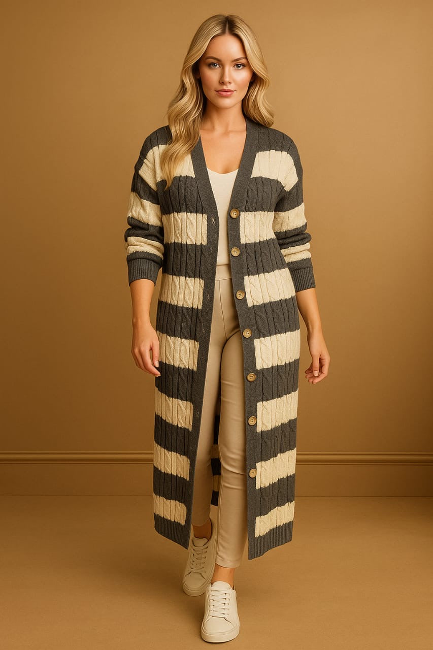 Soft Stripy Knit Midi Cardigan