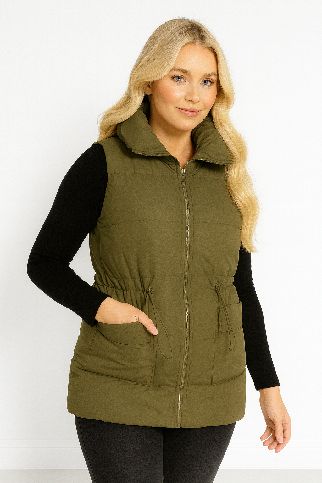 High Neck Pocketed Front Medium Puffer Gilet