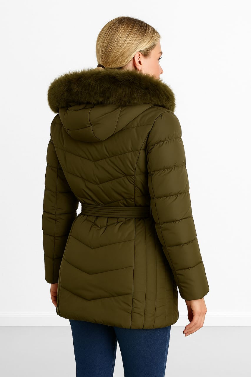 Gold Hardware Belted And Hooded Winter Jacket