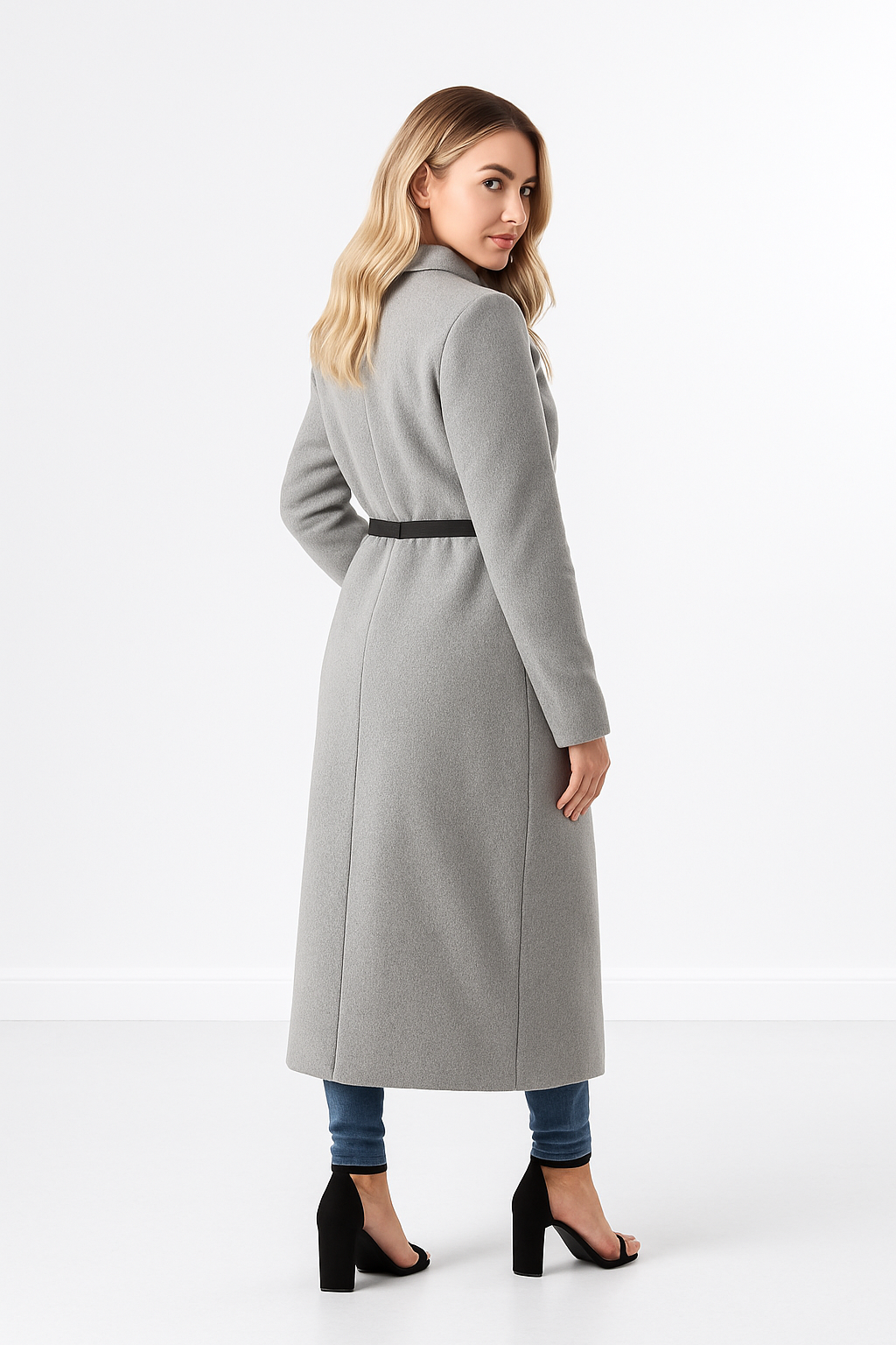 Loose Fit Circle Belt Soft Long Button Down A-Line Lapel Coat