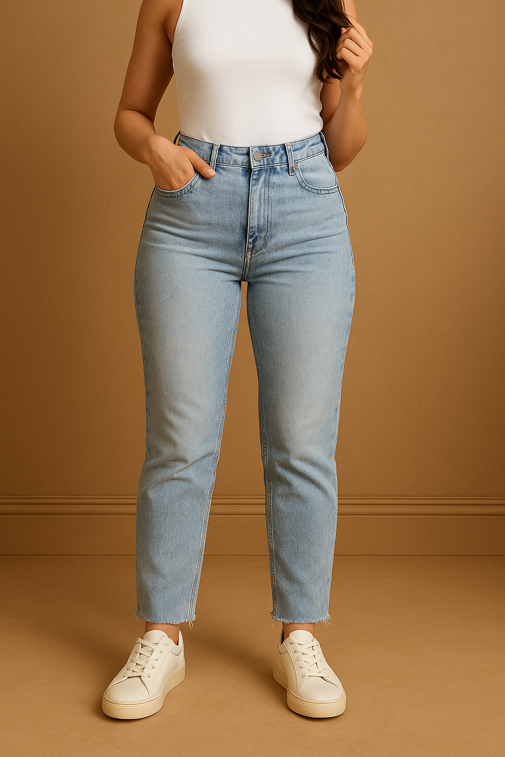 Bleached Denim Cropped Raw Hem Jeans