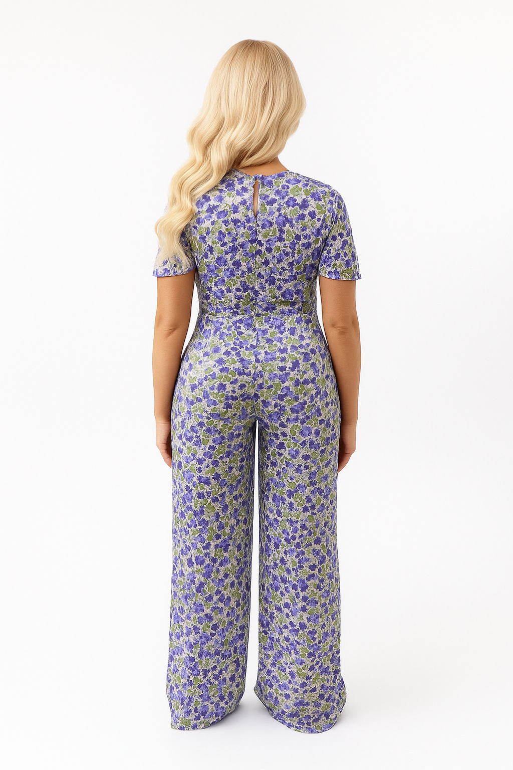 Floral Print Low Cut Neck Empire Waist Wide Extra Long Leg Jumpsuit