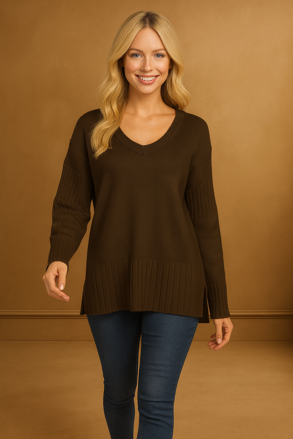 Square Neck Split Sides Pullover
