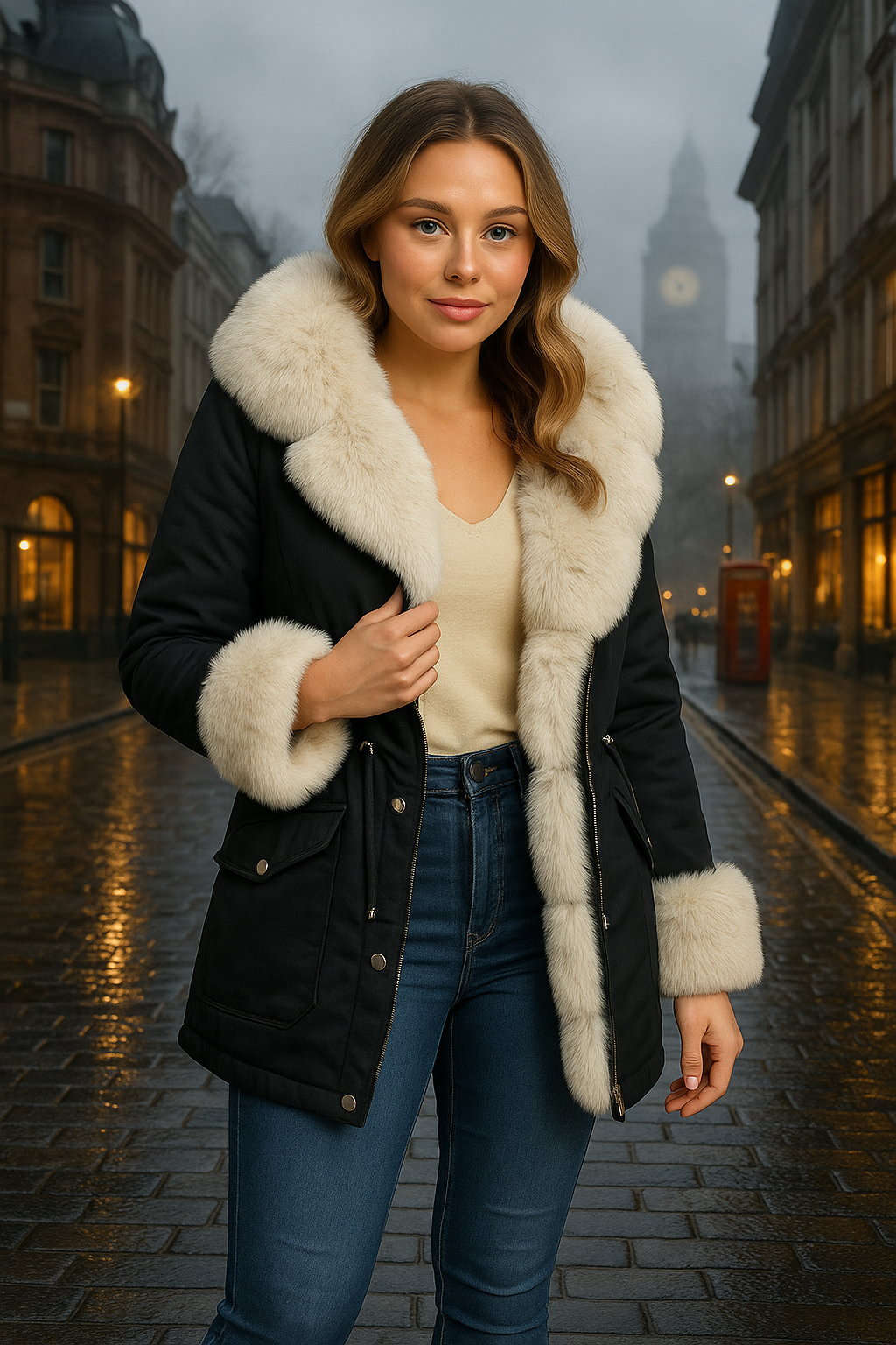 Faux Fur Detachable Fully Lined Versatile Hooded Winter Jacket