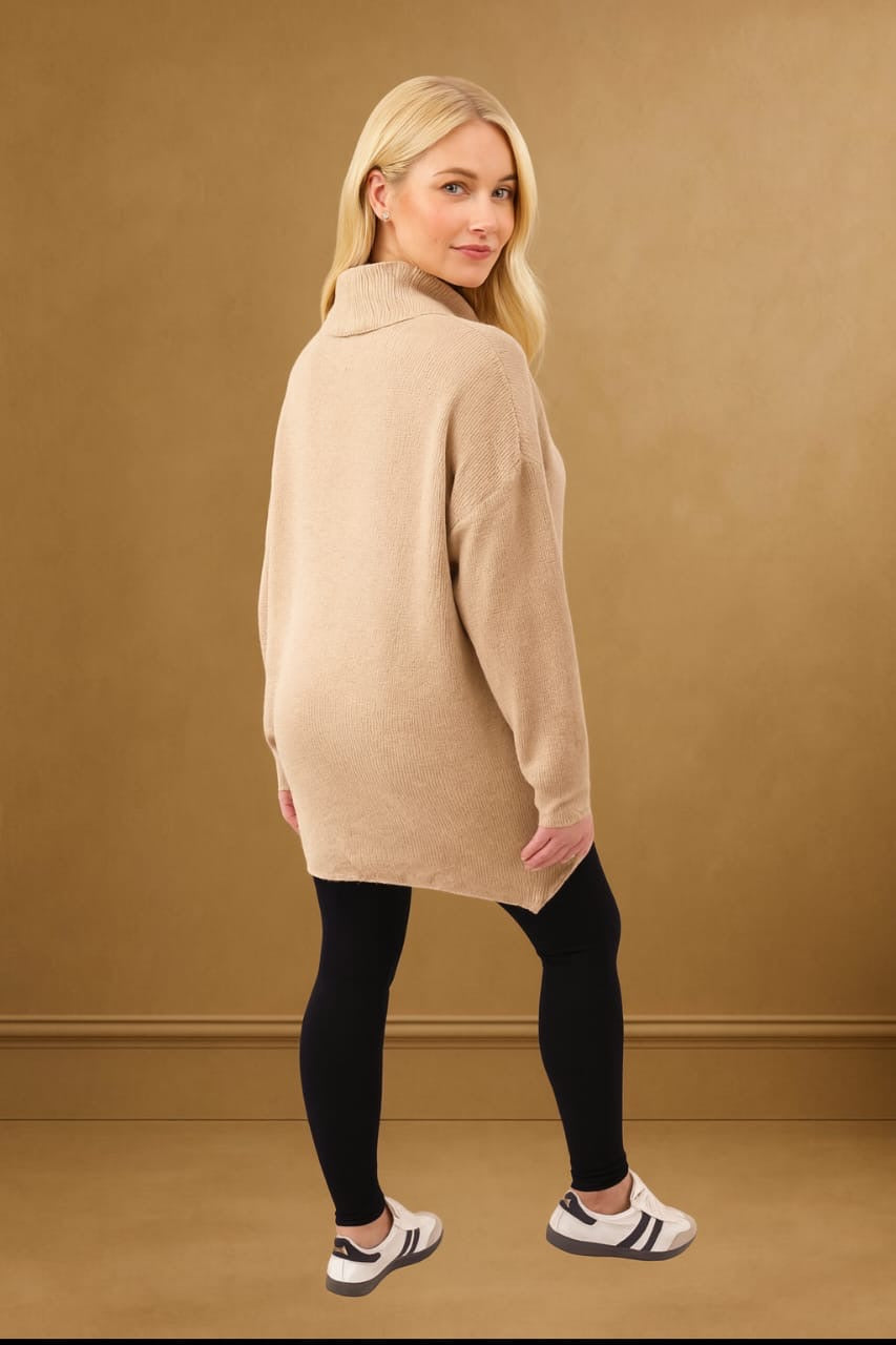 Asymmetric Crystal Embellished Turtle Neck Pullover