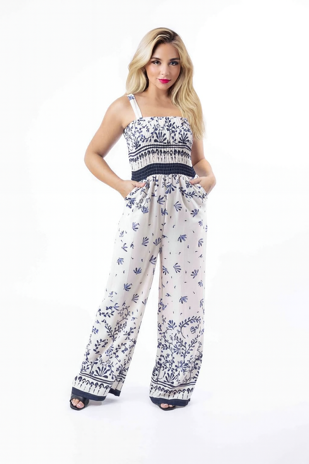 Wholesale Women's Strappy Wide Leg Printed Elegant Summer Jumpsuit (PACK OF 6)