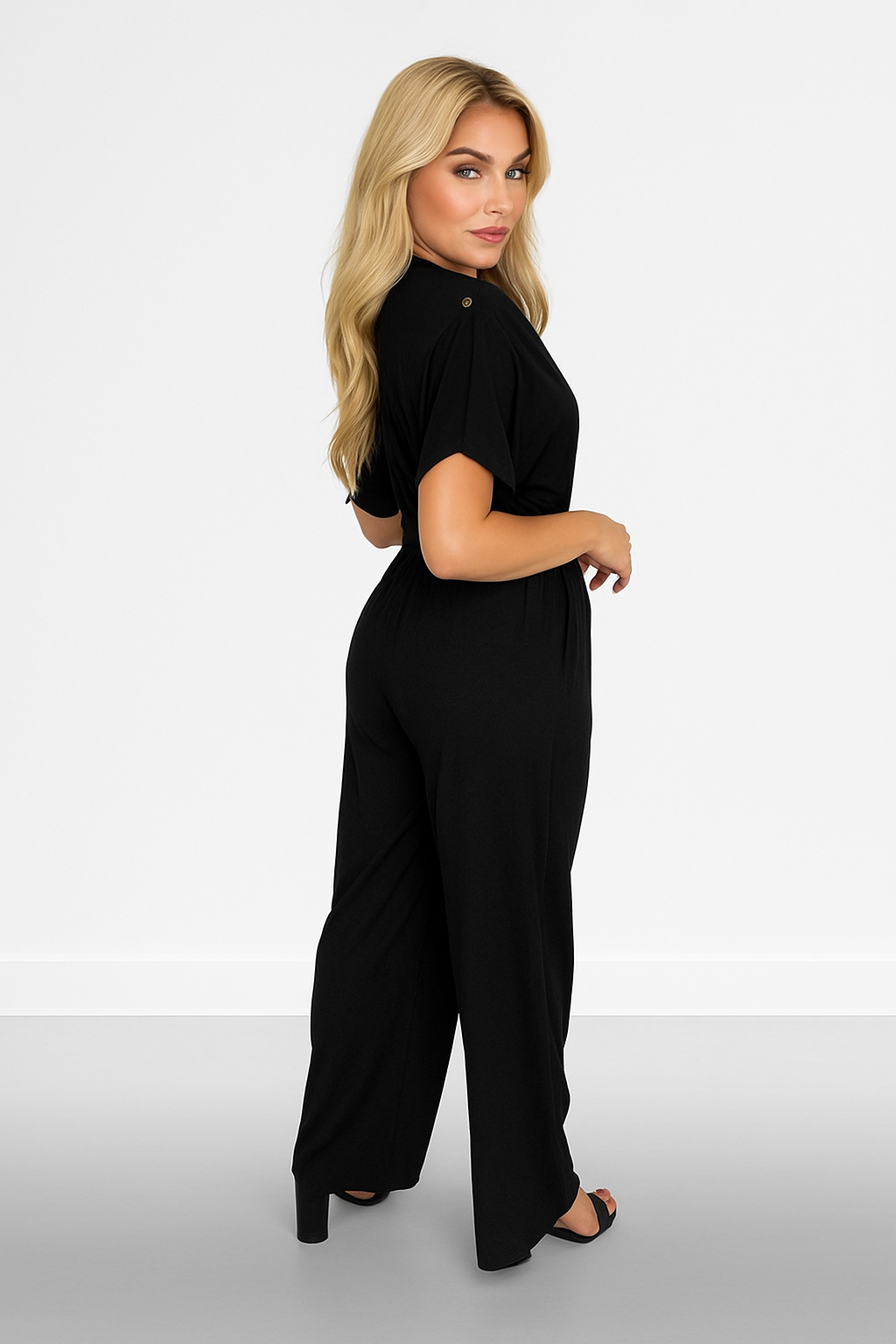 Low Cut Neck Belted Straight Leg Jumpsuit
