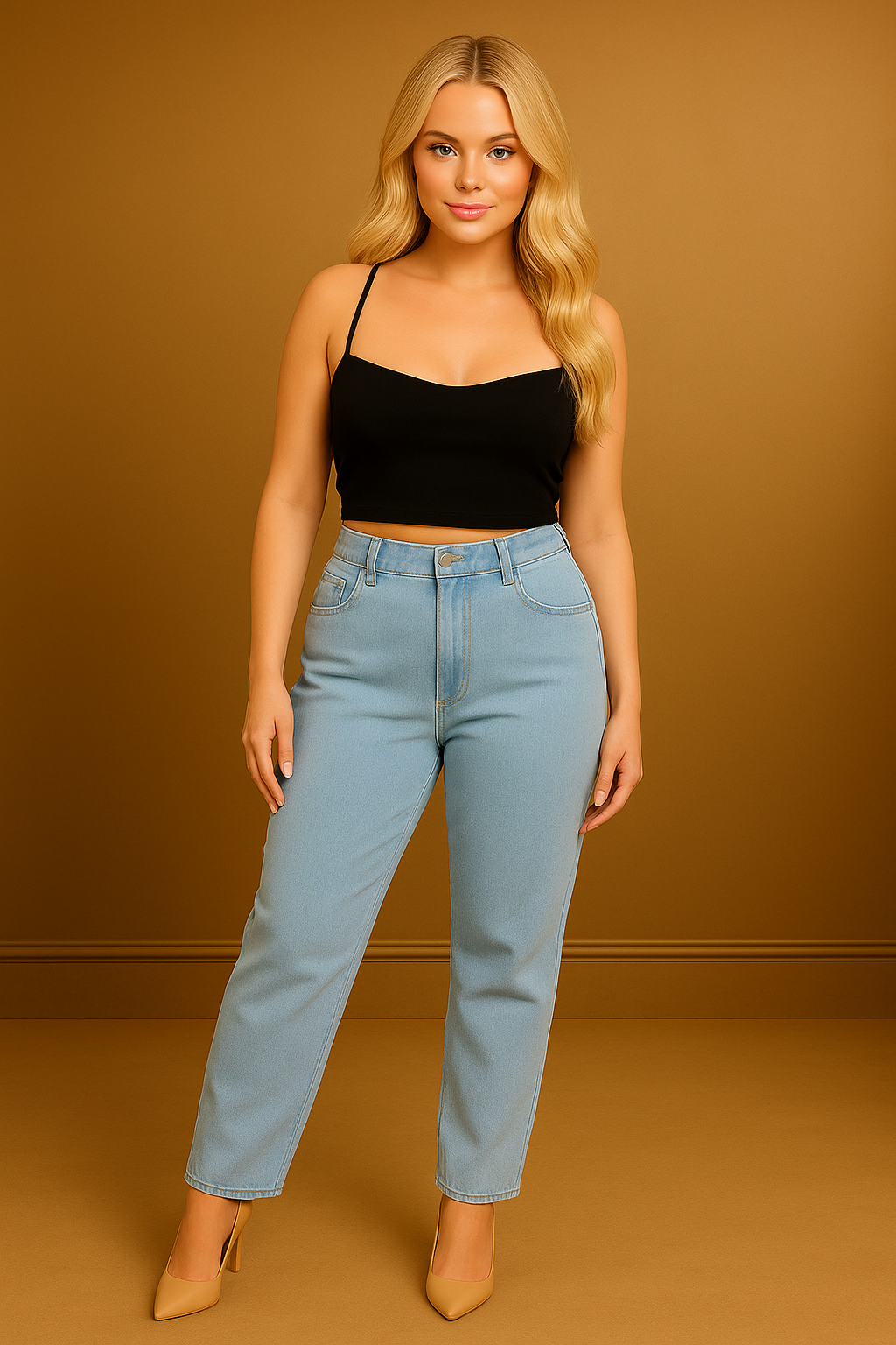 Sky Blue Denim Elastic Waist To Back Jeans