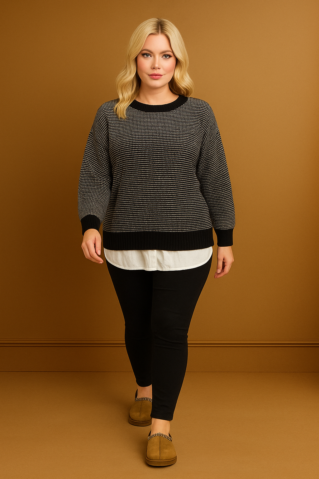 Shirt Hem Contrast Stripe Pullover