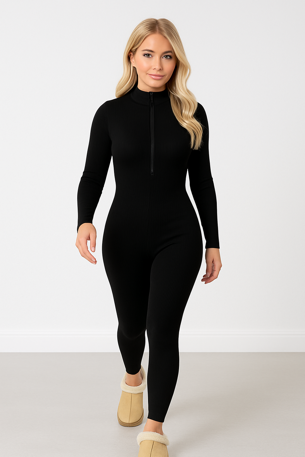 Ribbed Stretch Jersey Zipped Front Onesie