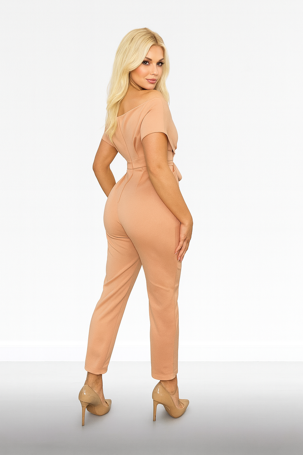 Pink Draped V-Neck Jumpsuit