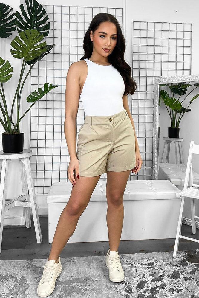 Linen Blend High Waist Mid Length Smart Shorts-SinglePrice