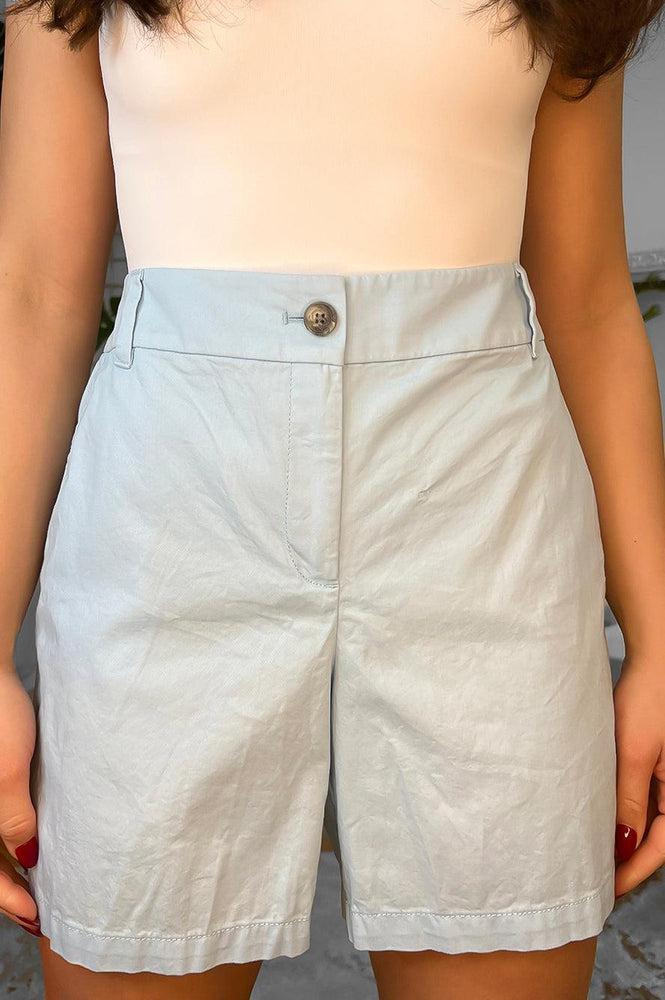 Linen Blend High Waist Mid Length Smart Shorts-SinglePrice