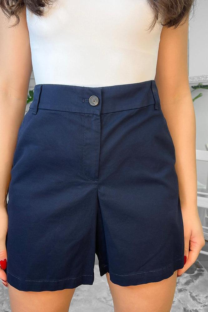 Linen Blend High Waist Mid Length Smart Shorts-SinglePrice