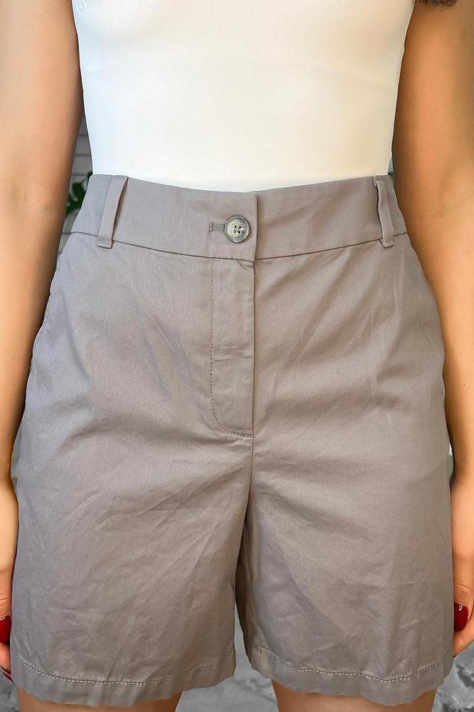 Linen Blend High Waist Mid Length Smart Shorts-SinglePrice