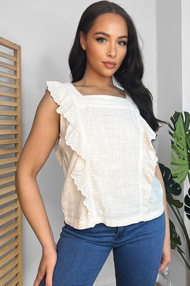 Off White Linen Blend Frilled Summer Top-SinglePrice