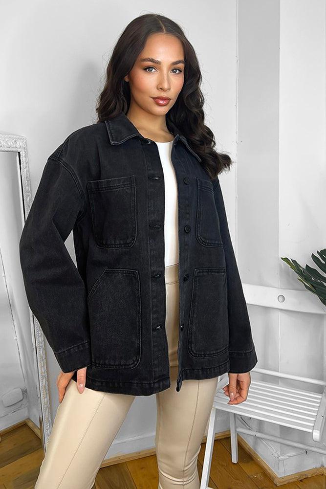 100% Cotton Denim Patch Pockets Boyfriend Jacket-SinglePrice