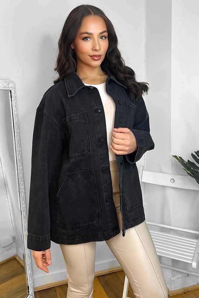 100% Cotton Denim Patch Pockets Boyfriend Jacket-SinglePrice