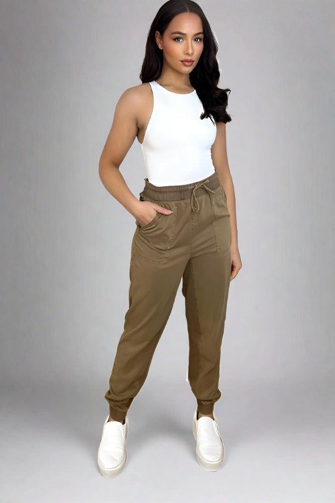 Elastic Waist Lightweight Cargo Trousers-SinglePrice