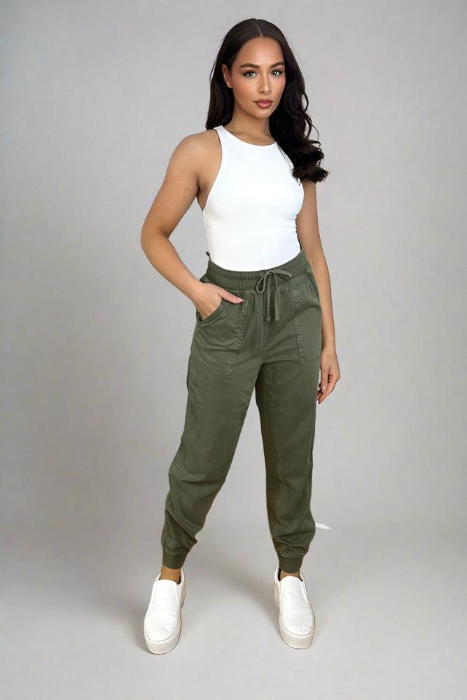 Elastic Waist Lightweight Cargo Trousers-SinglePrice