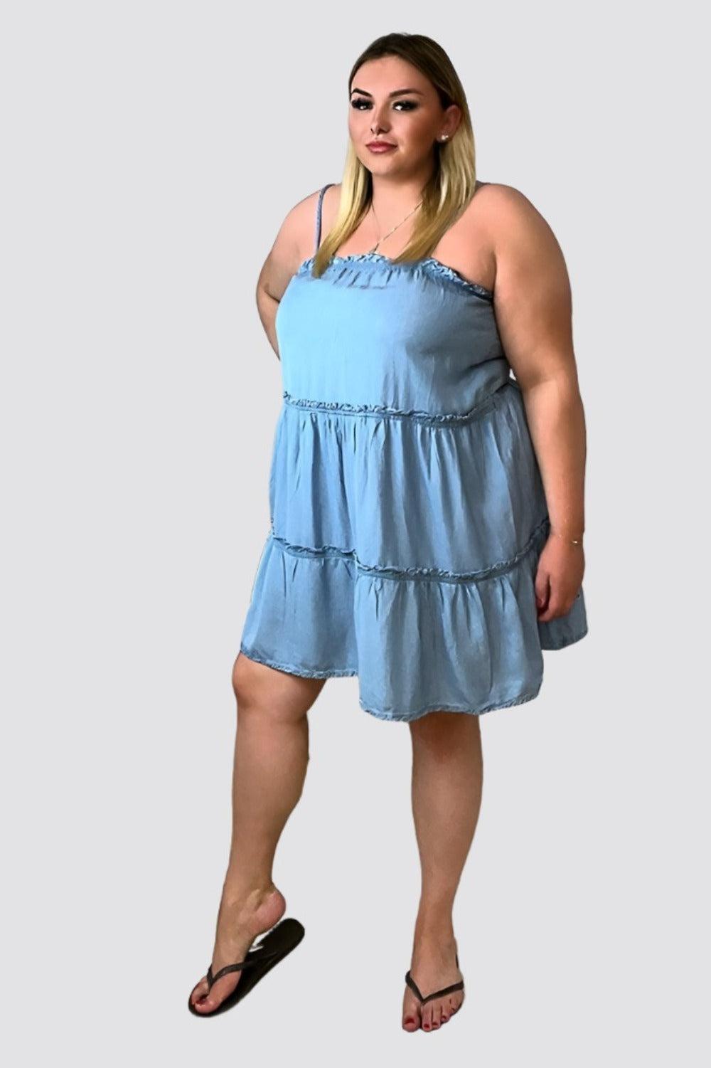 Wholesale Women's Lightweight Strappy Tiered Denim Dress (PACK OF 13)