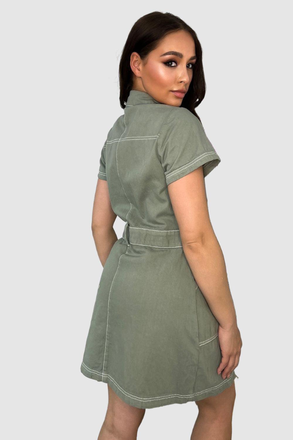 Popper Buttons Front Light Denim Dress-SinglePrice