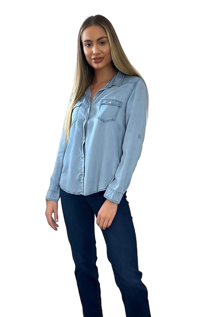 Pearl Popper Buttons Denim Shirt-SinglePrice