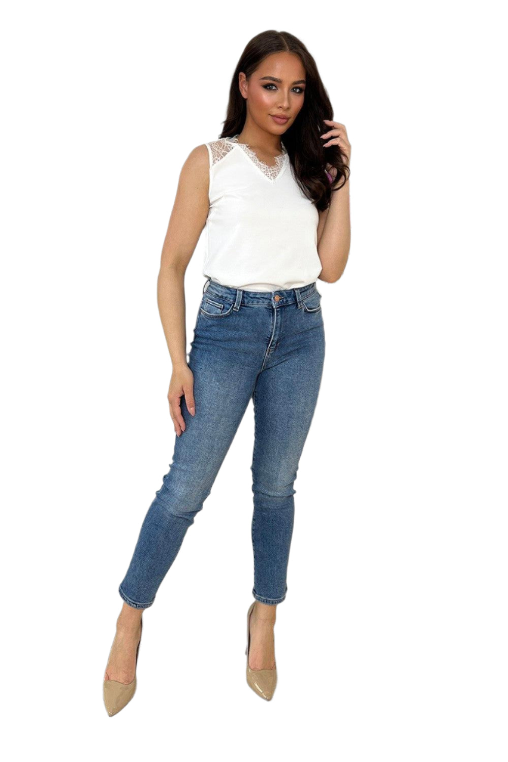Mid Rise Metal Details Jeans-SinglePrice
