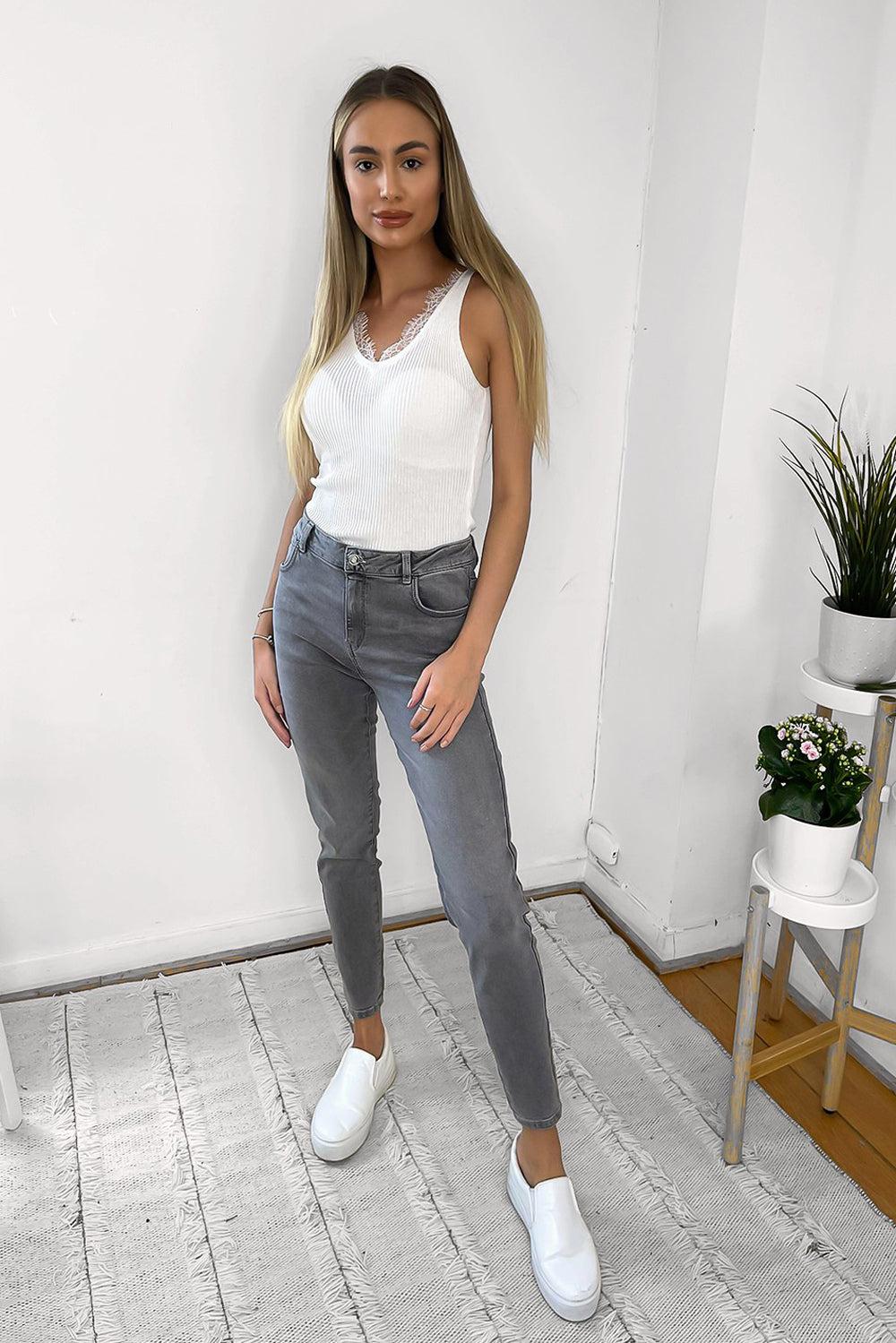 Contrast Stitch Cropped Jeans-SinglePrice