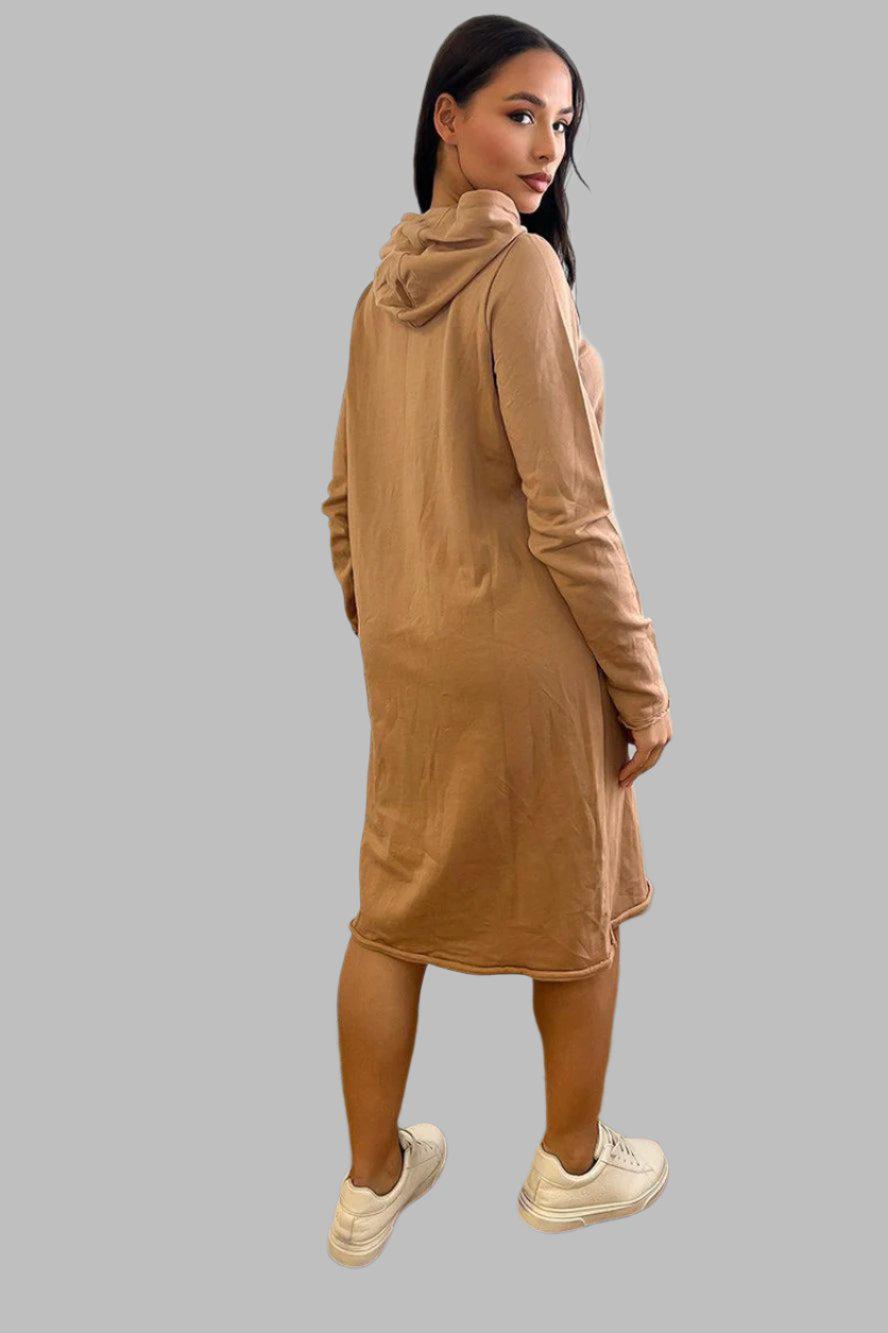 Beige 100% Cotton Midi Hoodie-SinglePrice