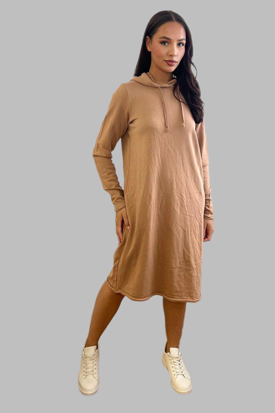 Beige 100% Cotton Midi Hoodie-SinglePrice