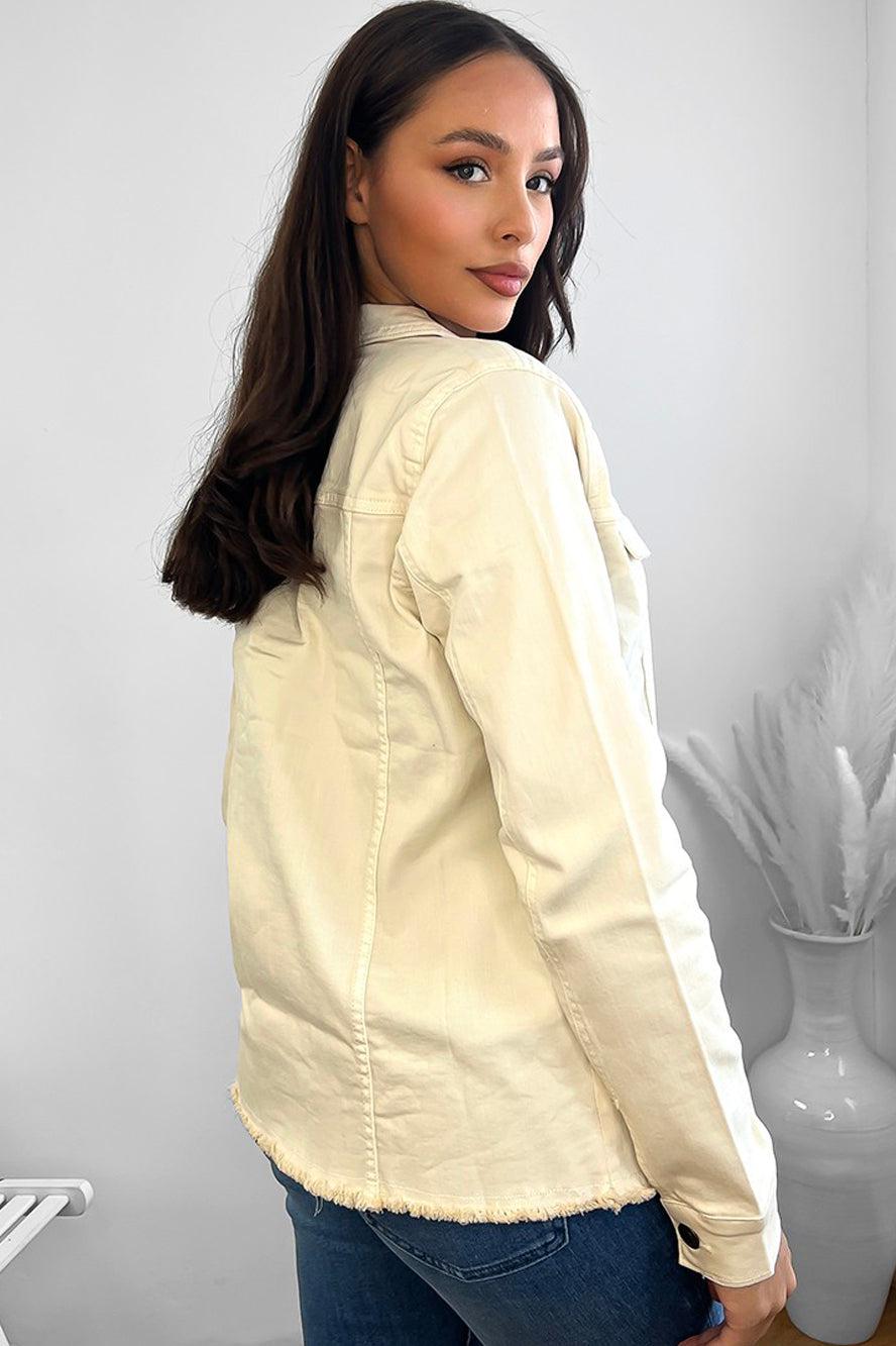 Cotton Blend Raw Hem Denim Jacket-SinglePrice