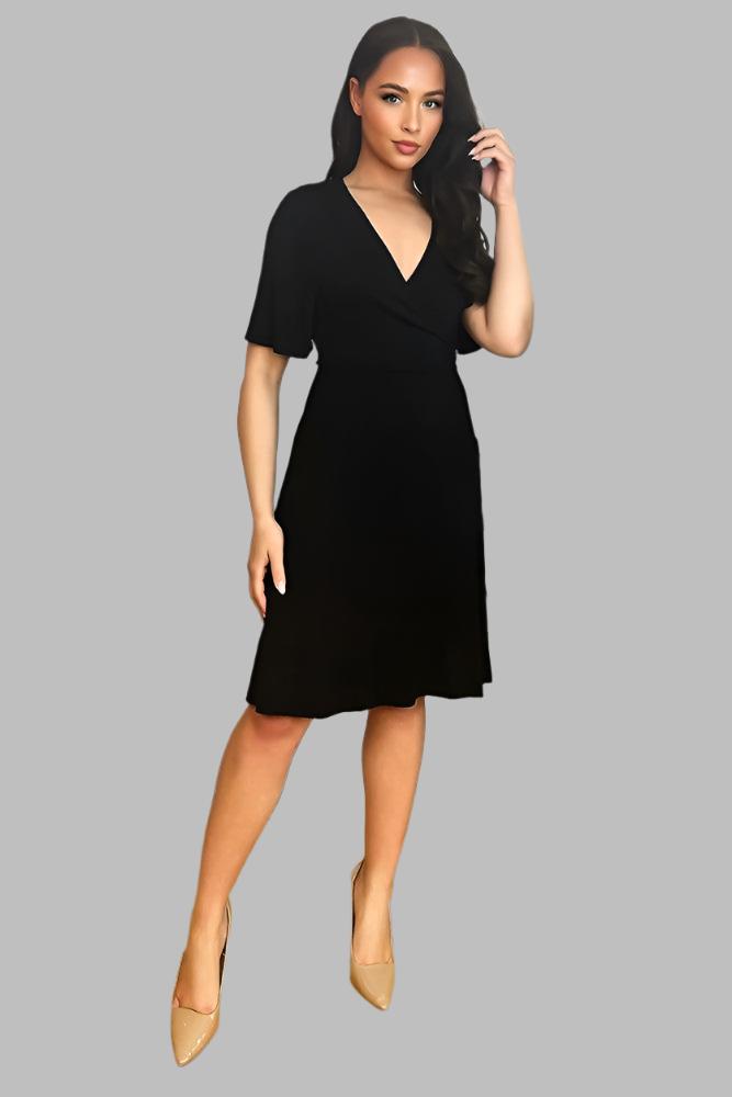 Black Classic Wrap Dress-SinglePrice