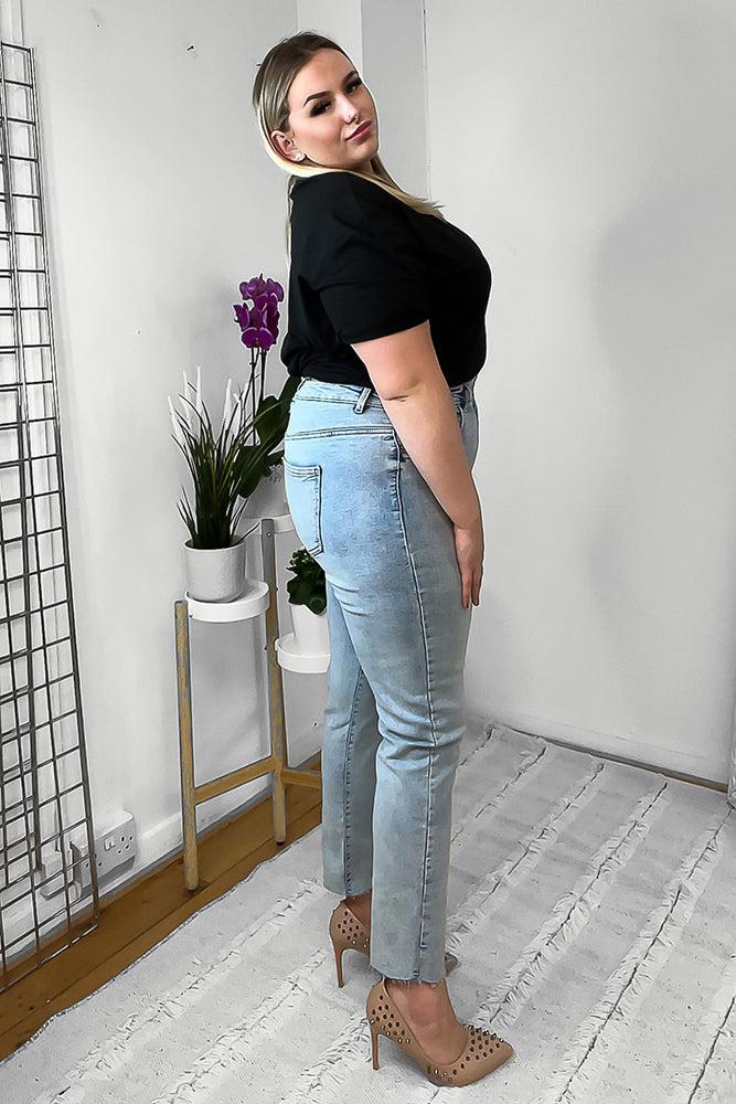 Sky Blue Cotton Denim Raw Hem Jeans-SinglePrice