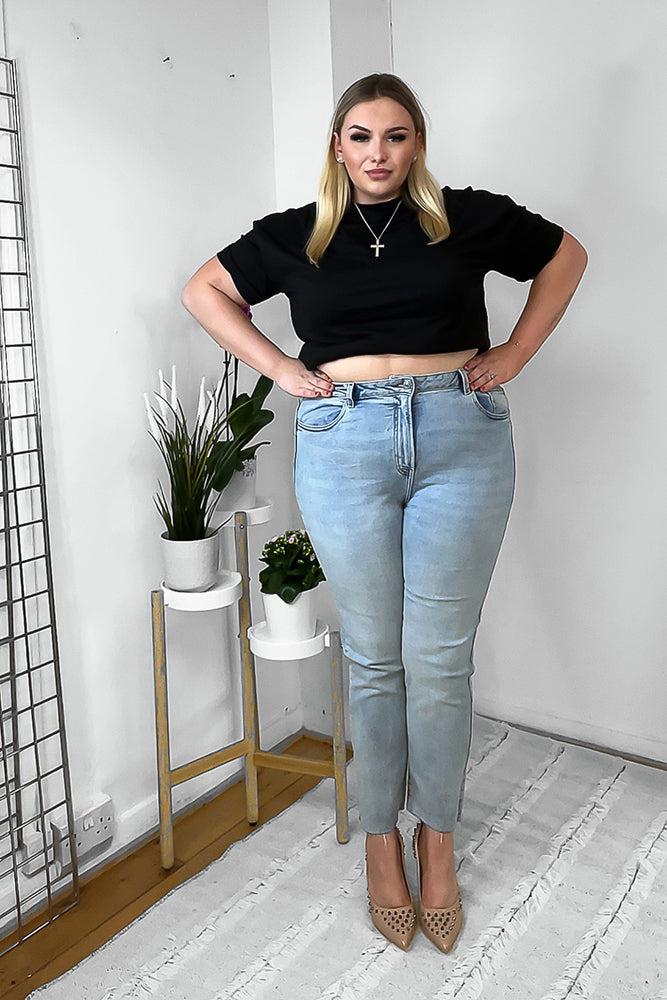 Sky Blue Cotton Denim Raw Hem Jeans-SinglePrice