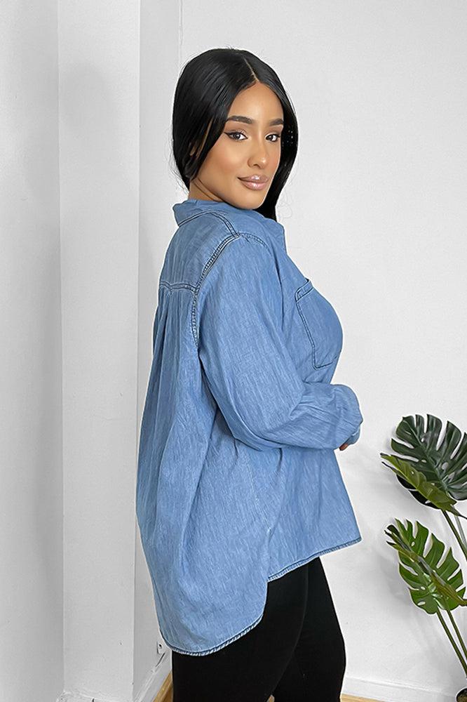 100% Cotton Chest Pocket Denim Shirt-SinglePrice