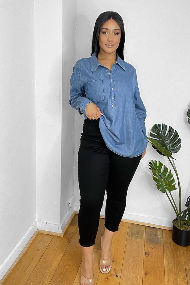 100% Cotton Chest Pocket Denim Shirt-SinglePrice