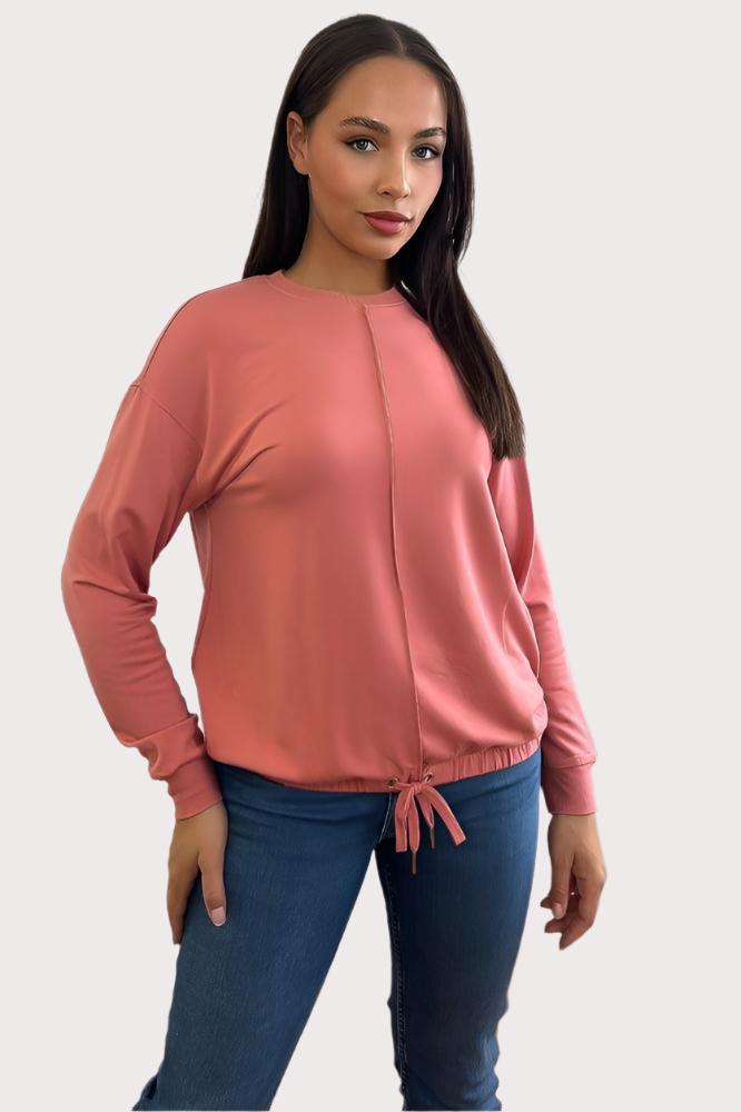 Pink Drawstring Hem Sweatshirt-SinglePrice