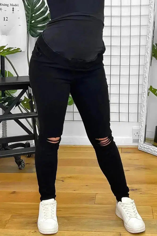 Ripped Knee Bump Cover Maternity Jeans-SinglePrice