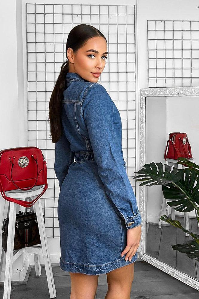 Denim Full Zip Front Bodycon Dress-SinglePrice