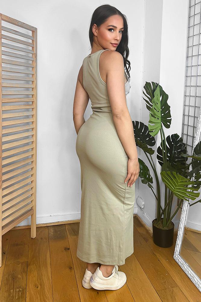 Cotton Blend Sleeveless Midi T-Shirt Dress-SinglePrice