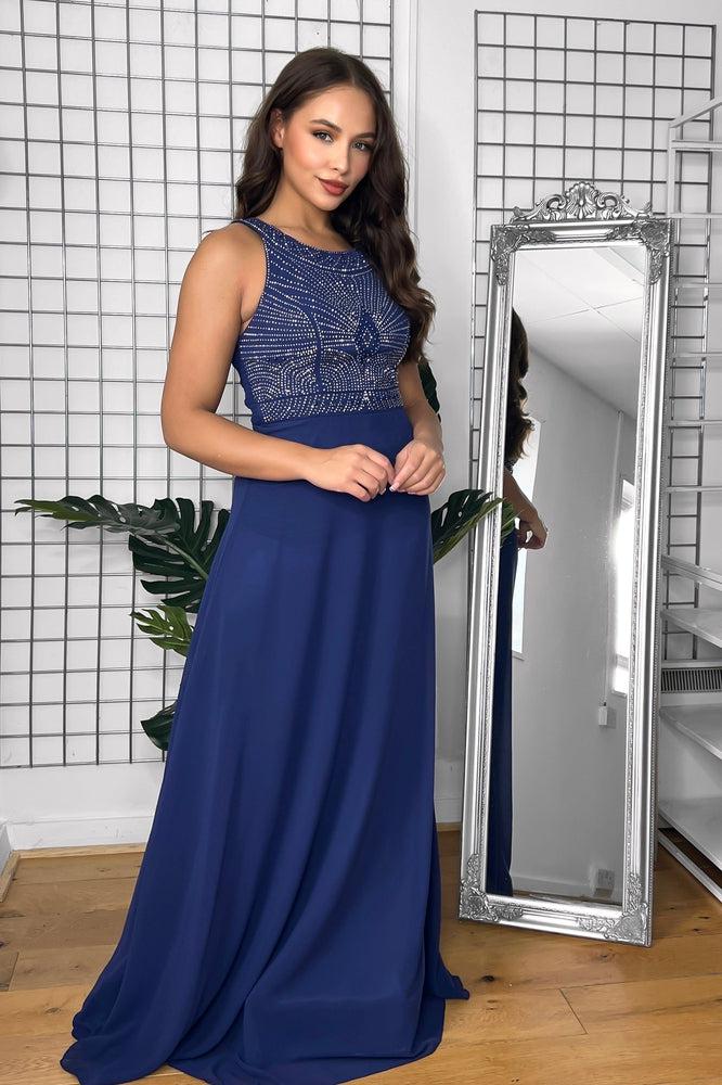 Rhinestones Embellished Halter Neck Occasion Maxi Dress-SinglePrice