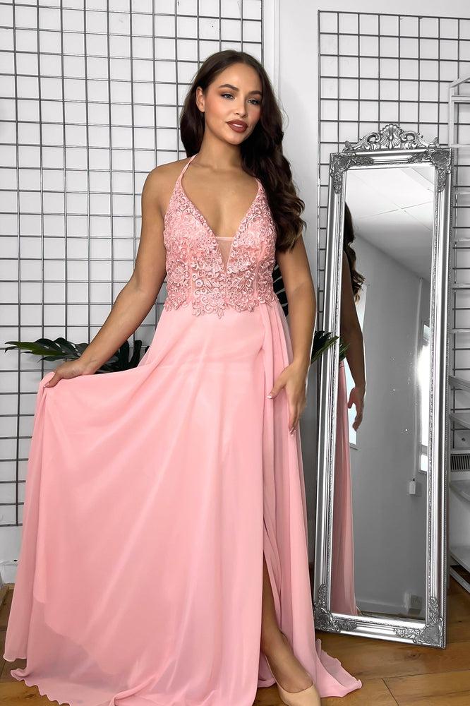 Lace And Sequins Embellished Occasion Maxi Dress-SinglePrice